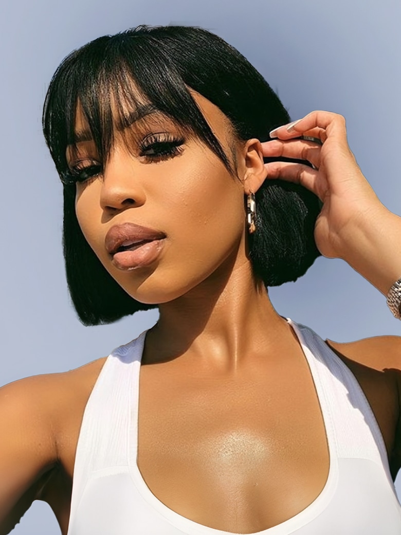 
        Nadula Human Hair Bob Wig With Bangs 150% Density Virgin Remy Hair Glueless Wig    