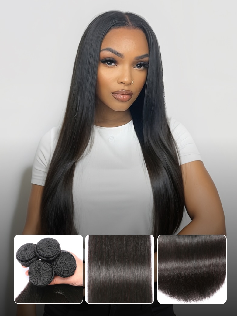 
        Nadula 4 Bundles Straight Virgin Hair Weave With Lace Frontal Closure 13x4 Human Hair Extensions    