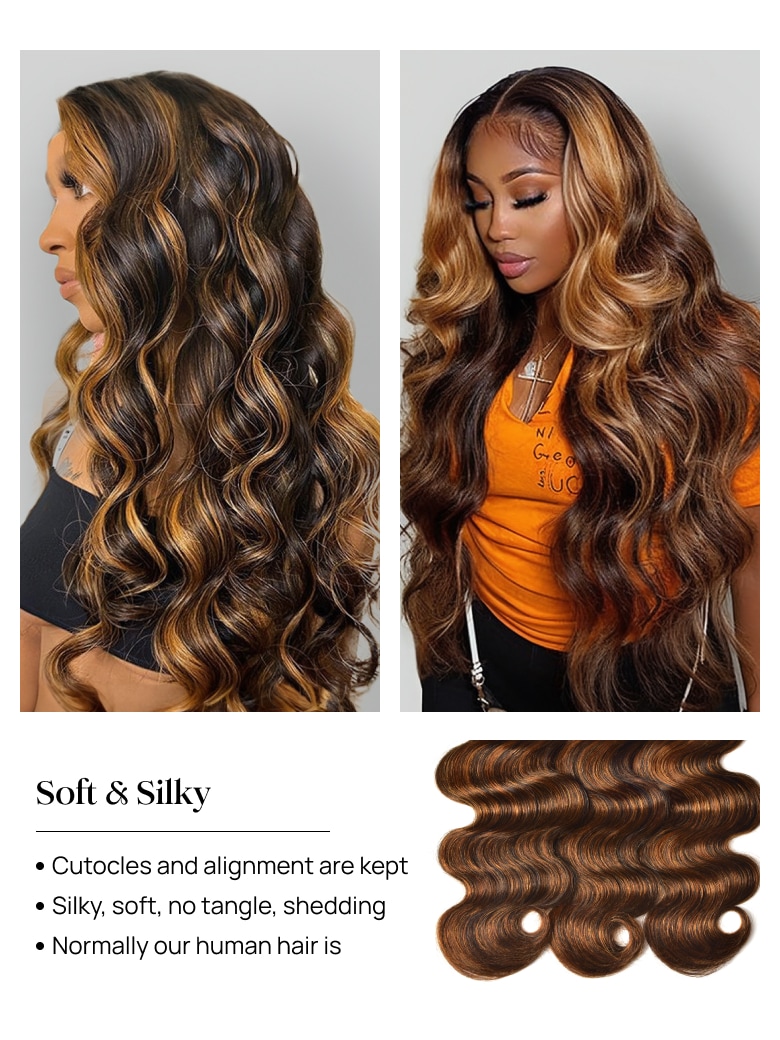 
        Nadula Highlight Ombre Human Hair Bundles With Closure Balayage Color Body Wave 3 Bundles With Lace Closure    