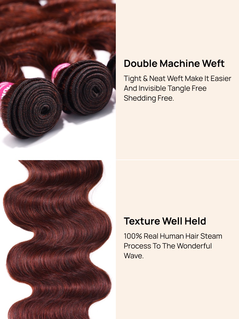 
        Nadula Hair Reddish Brown Body Wave 4 Bundles Dark Ginger Virgin Hair Extension    