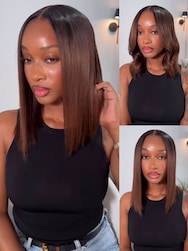 
    Nadula Bye Bye Knots Yaki Straight Bob Wig Chestnut Brown Ombre Color 7x5 Pre-Bleached Natural Looking Glueless Wig