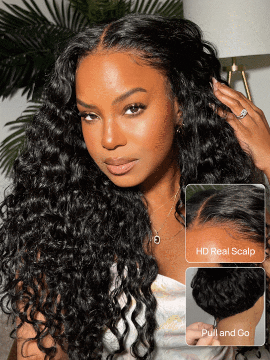 Nadula 13x4 HD Real Scalp™ Water Wave Lace Frontal Wig Skin-melt HD Lace Human Hair Wigs with Invisi Drawstring