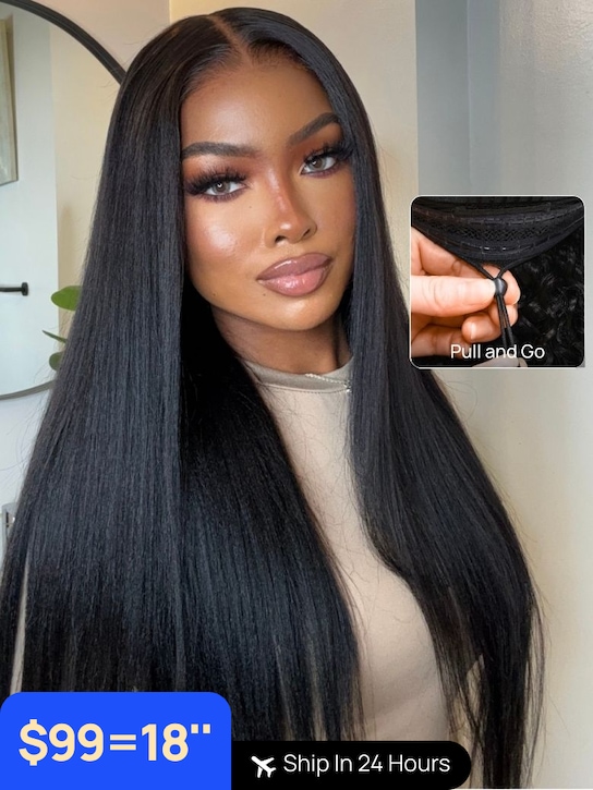 $99=18" 7*5 Bye Bye Knots | Nadula Flash Sale Yaki Straight 7x5 Invisible Lace Put On and Go Glueless Human Hair Wigs